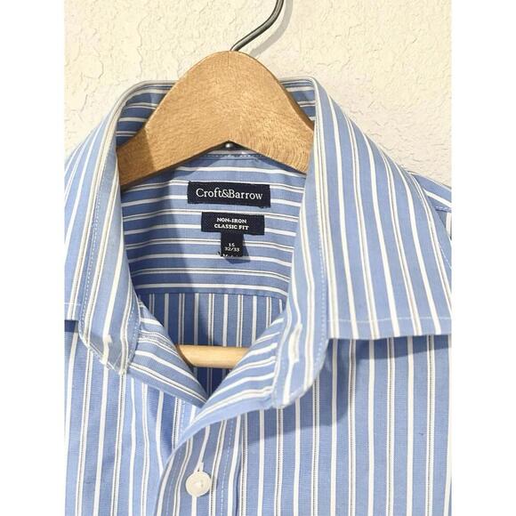 Croft & Barrow Men's Classic Fit Non-Iron Cotton Blue & White Stripes 15 32/33 - Picture 2 of 15